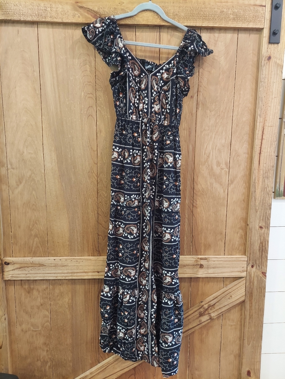 Angie Plaisley Boho Maxi Dress Womens S Tiered Empire Waist Festival Cottagecore